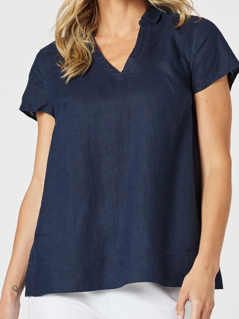 Beau Lino V Neck Top - Navy RC&CO