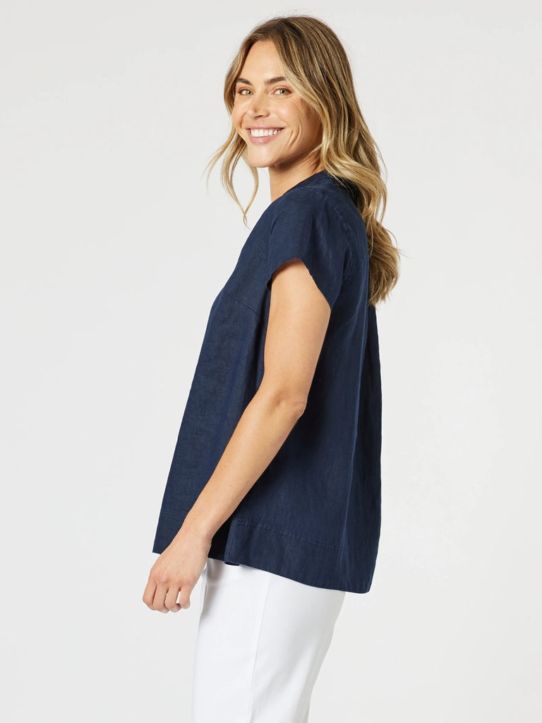Beau Lino V Neck Top - Navy RC&CO
