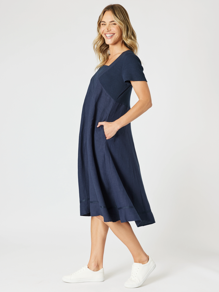 Lino Le Marais Dress - Navy RC&CO