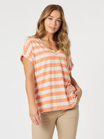 Addison Stripe Print Tee - Mango Natural