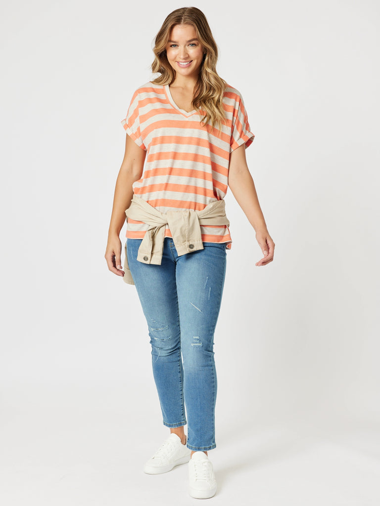 Addison Stripe Tee - Mango Natural rc&co