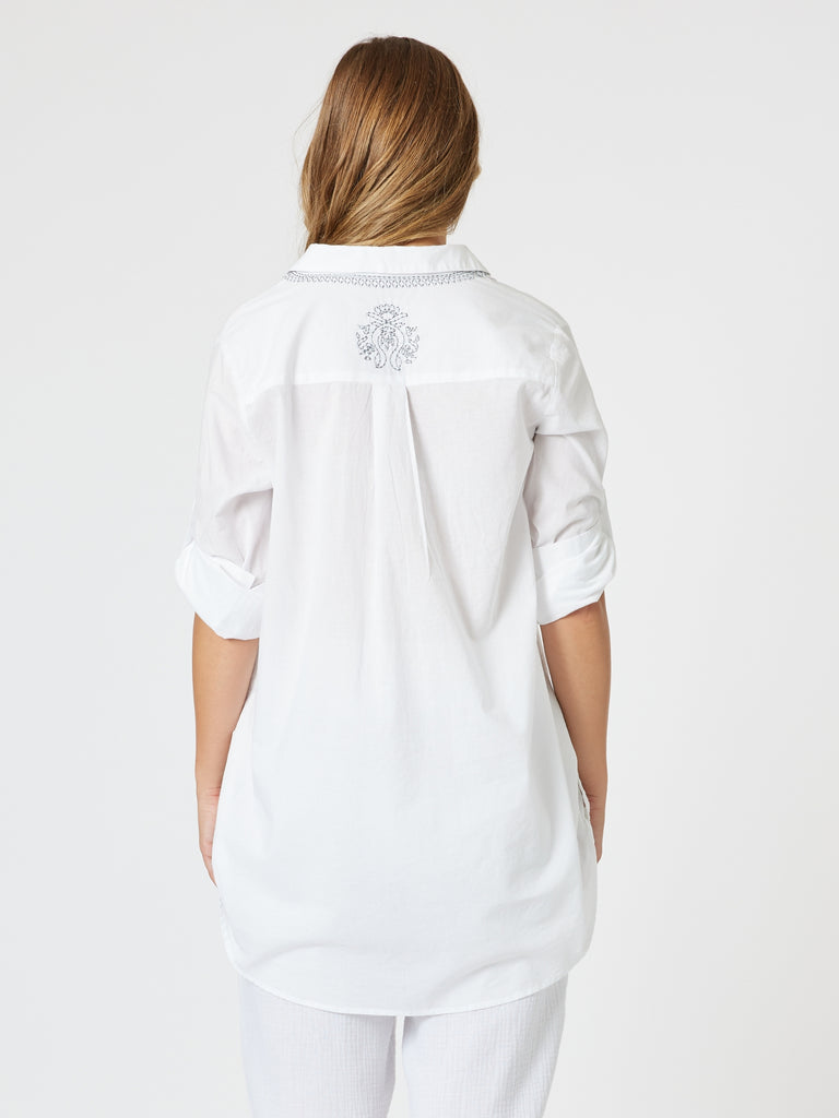 Bella Embroidered Top - White/Blue rc&Co