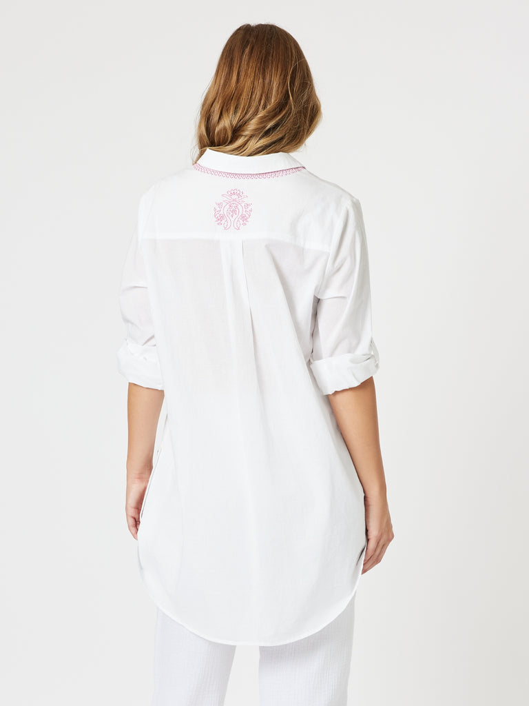 Bella Embroidered Top - White/Pink rc&co