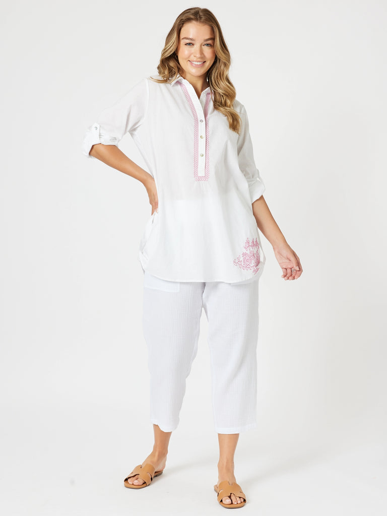 Bella Embroidered Top - White/Pink rc&co