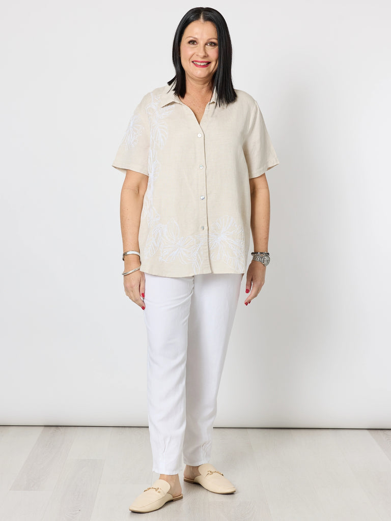 Lino Embroidered Shirt - Natural/White RC&CO