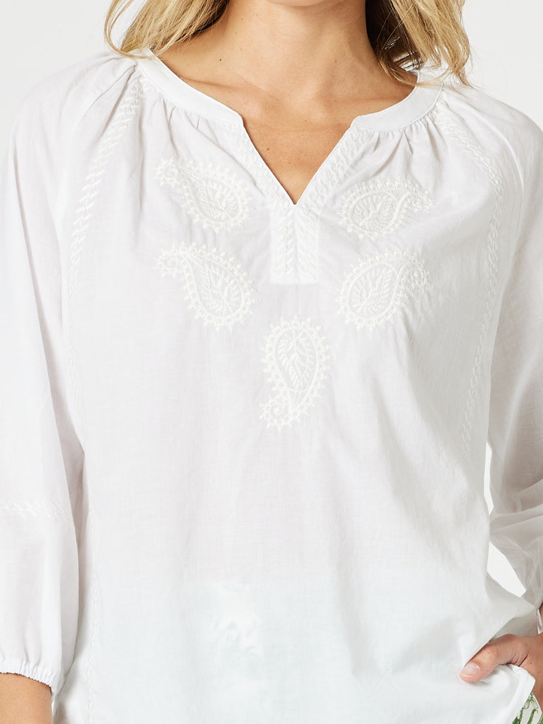 Coastal Embroidery Sheer Top - White rc&co
