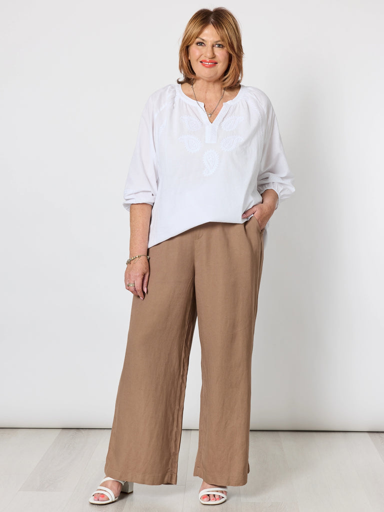 Coastal Embroidery Sheer Top - White rc&co