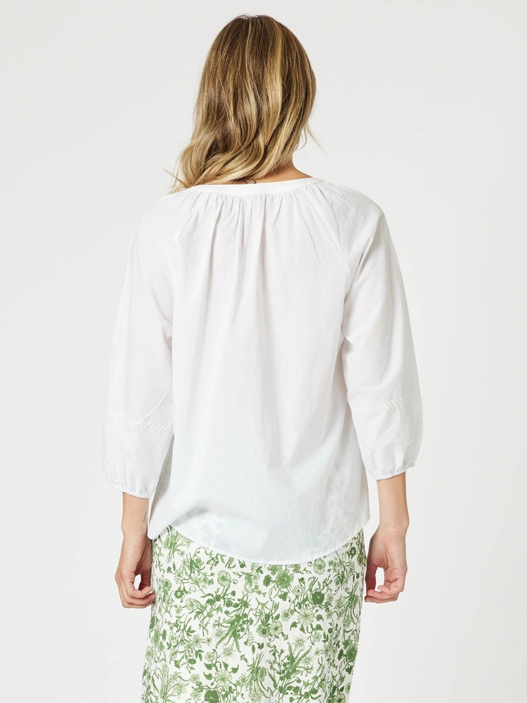 Coastal Embroidery Sheer Top - White rc&co