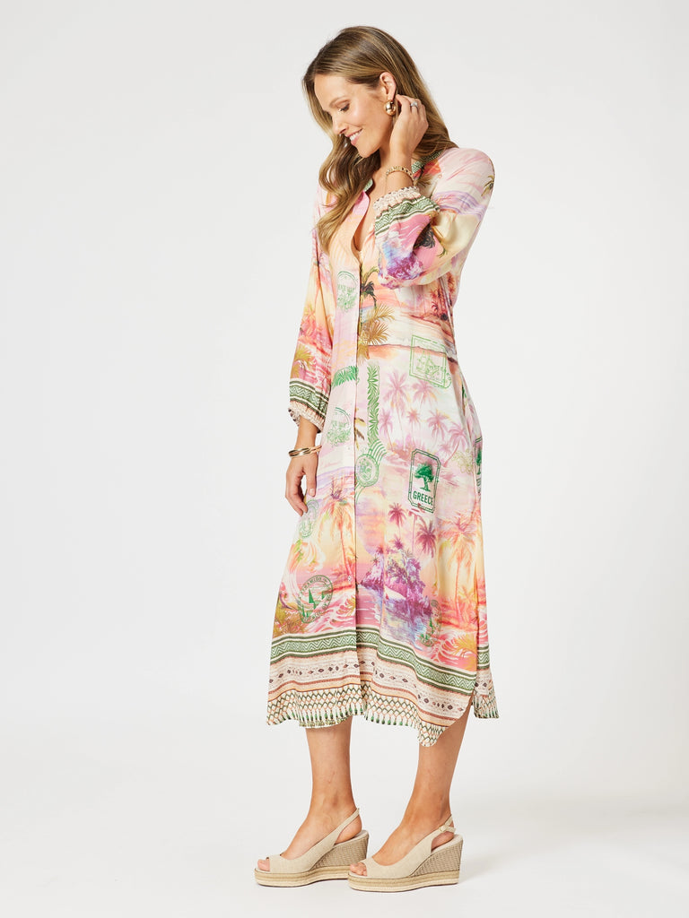 Passport Print Dress - Sunset Multi rc&co