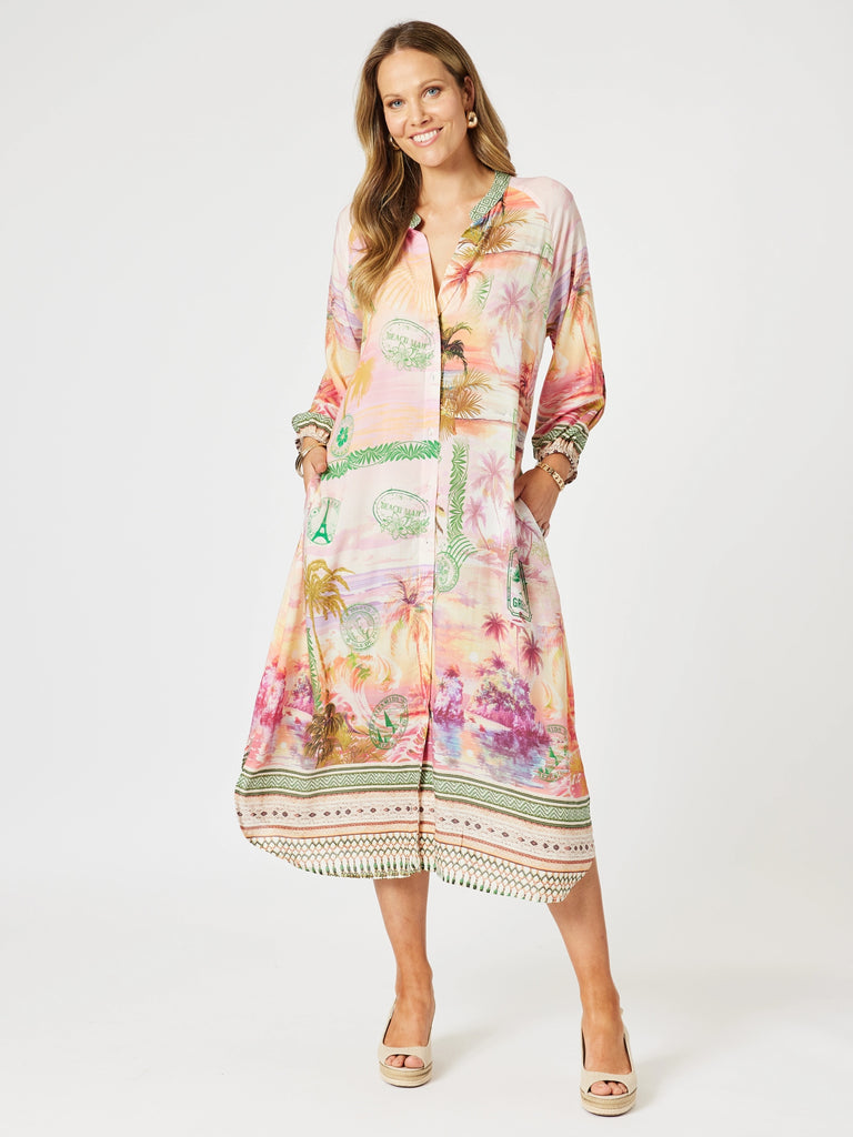 Passport Print Dress - Sunset Multi rc&co