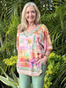 Passport Print V Neck Top - Sunset Multi