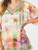 Passport Print V Neck Top - Sunset Multi rc&co