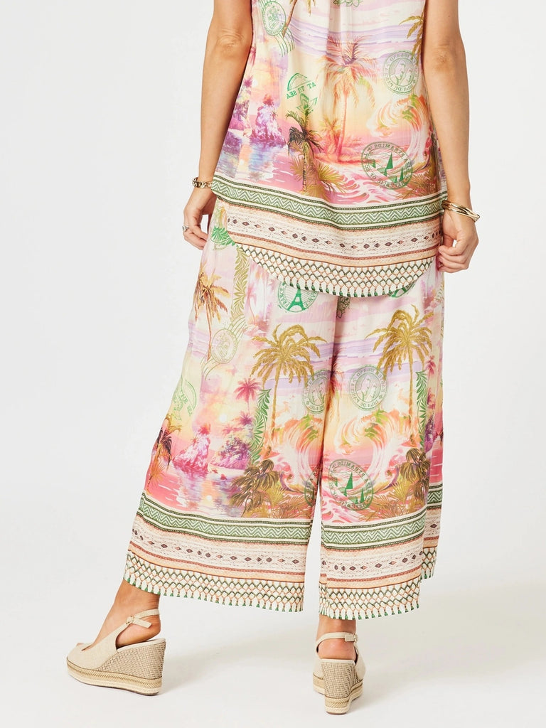 Passport Print Wide Leg Pant - Sunset Multi rc&co