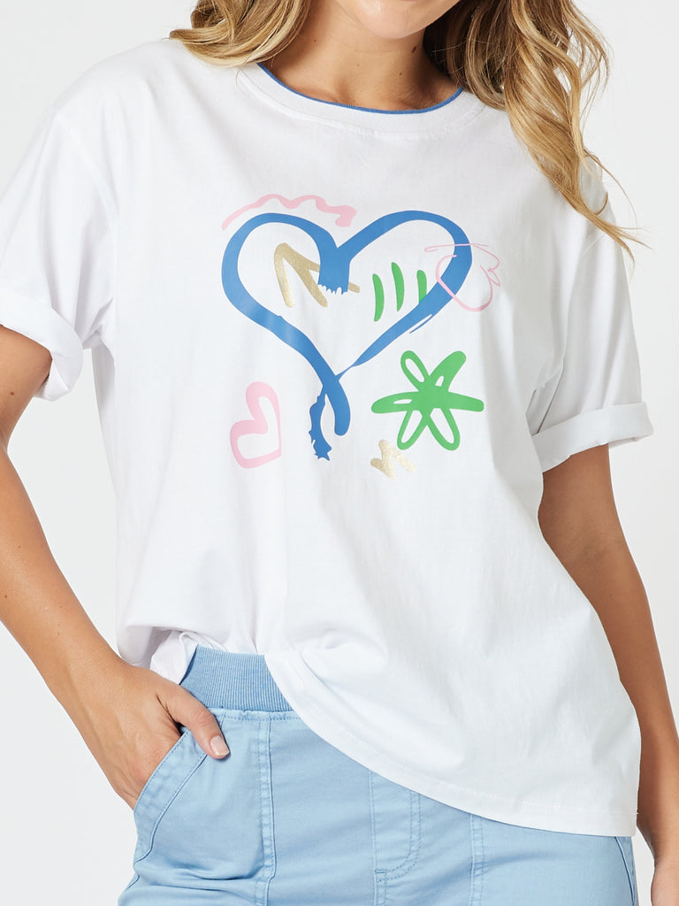 Heart Print Tee - White rc&Co
