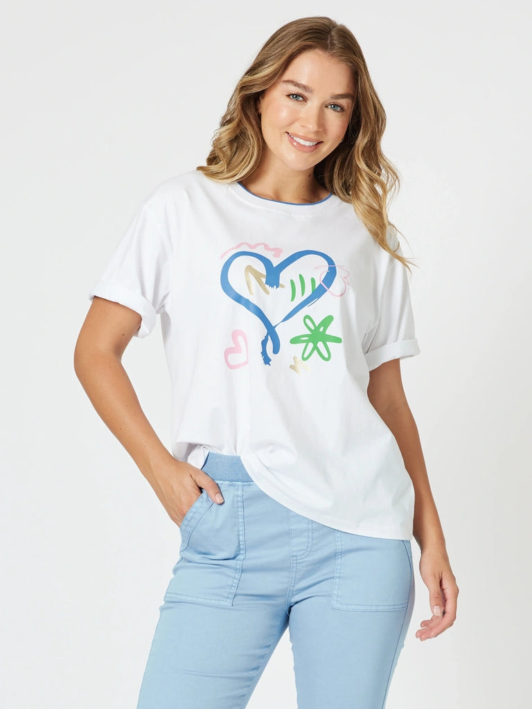 Heart Print Tee - White rc&Co