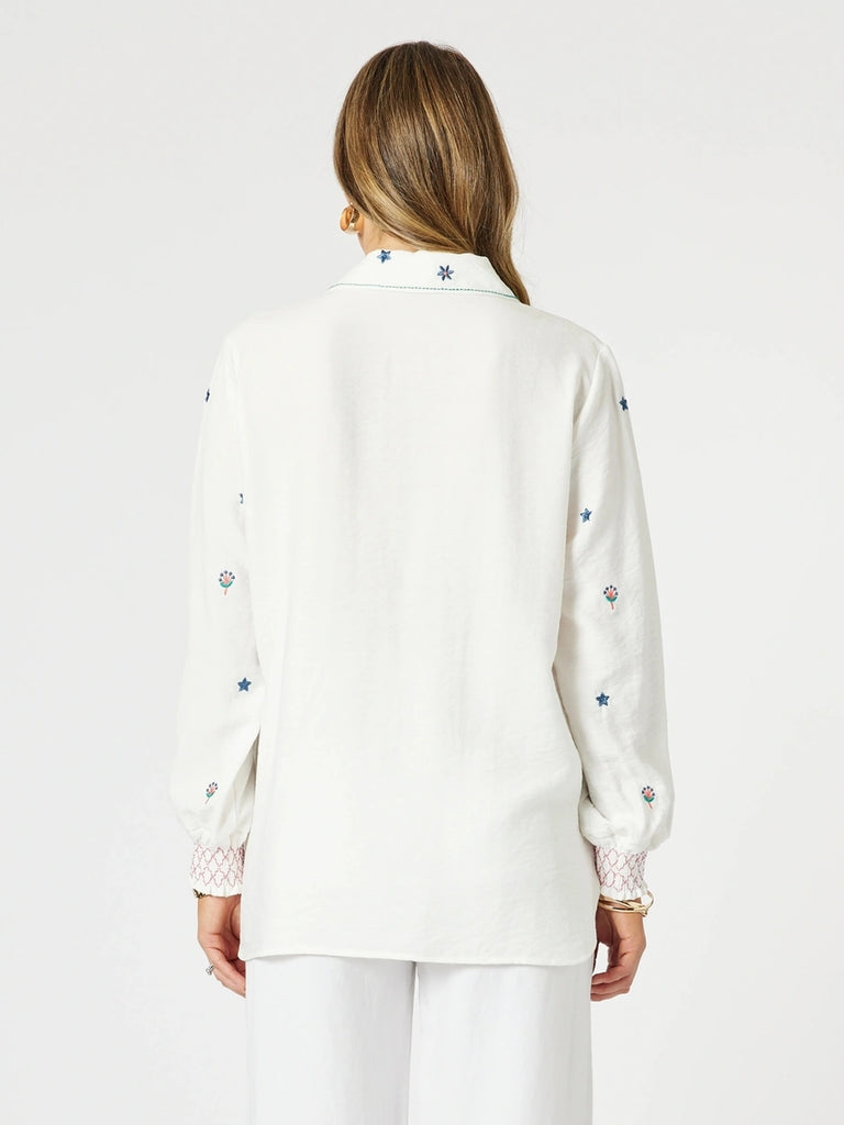 Peacock Embroidered Shirt - White Multi rc&co