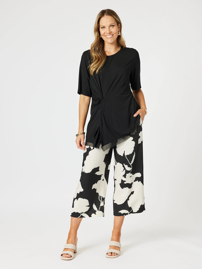 Barcelona Floral Print Wide Leg Pant - Black/Natural rc&co