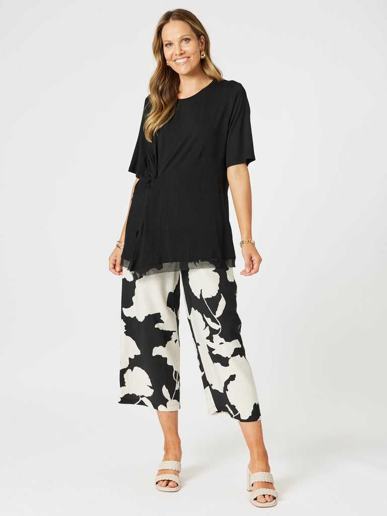 Barcelona Floral Print Wide Leg Pant - Black/Natural rc&co