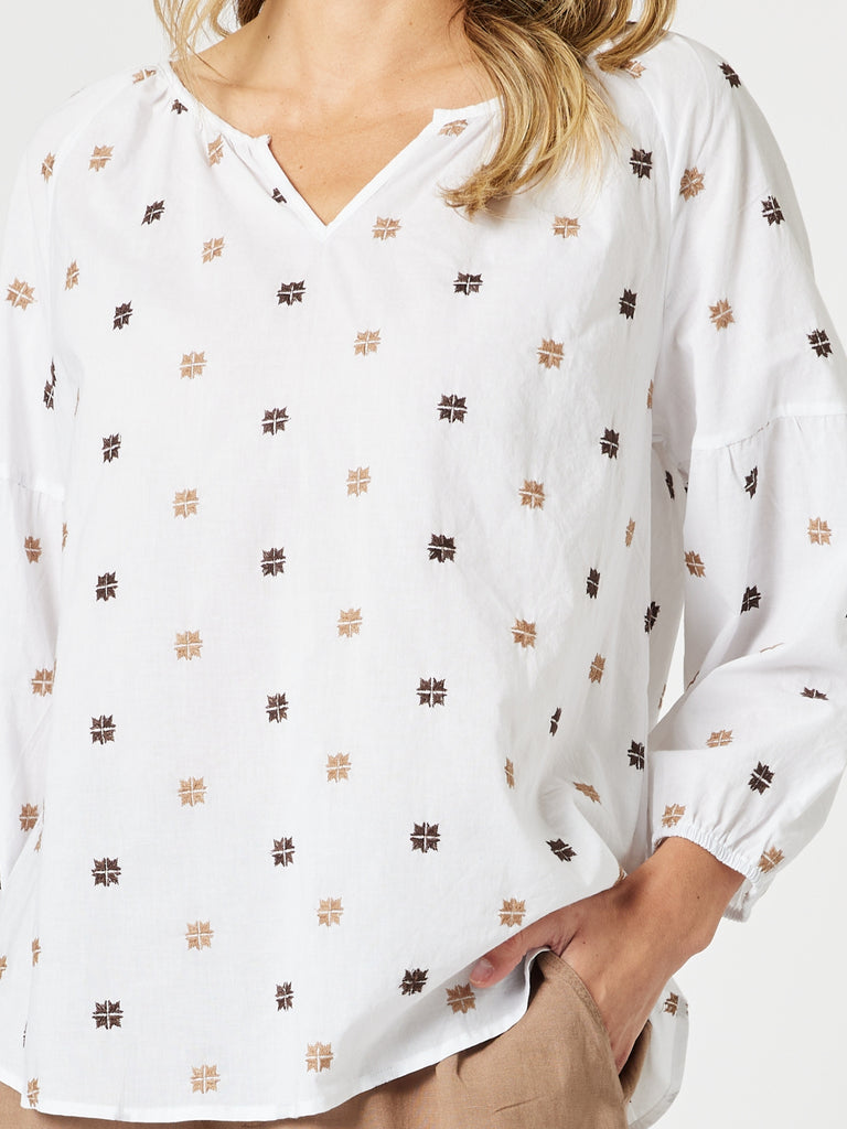 Rattan Embroidered Top - White/Natural RC&CO