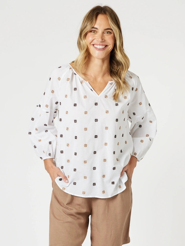 Rattan Embroidered Top - White/Natural RC&CO