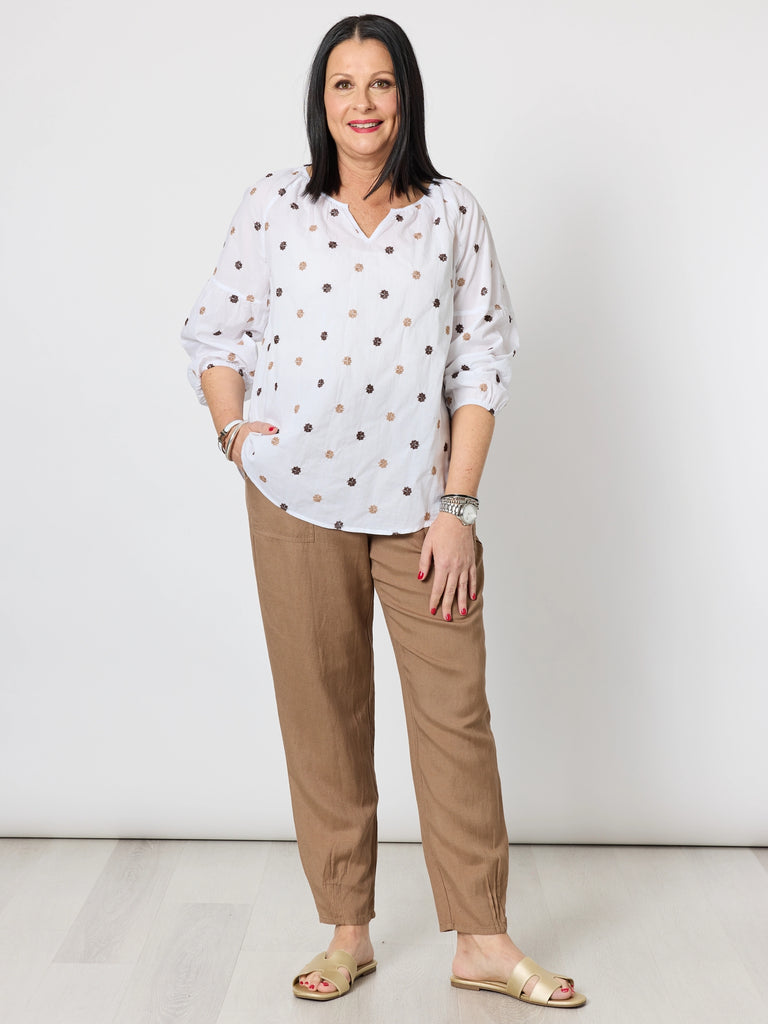 Rattan Embroidered Top - White/Natural RC&CO