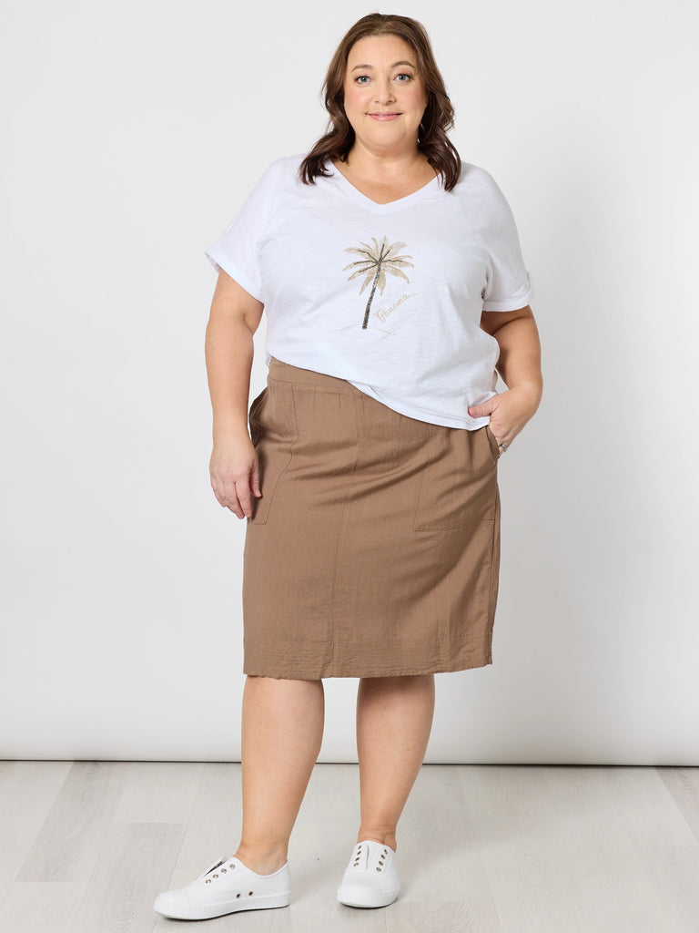 Beaded Coconut Palm Print Tee - White/Natural RC&CO