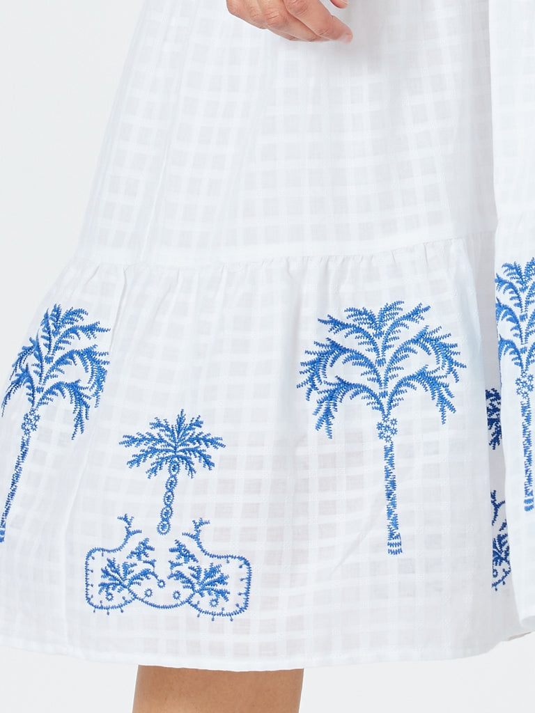Mykonos Embroidered Dress - White/Blue RC&CO