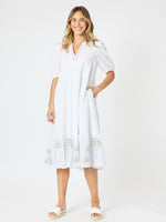 Mykonos Embroidered Dress - White/Gold