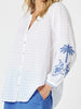 Mykonos Embroidered Sheer Blouse - White/Blue