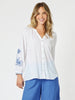 Mykonos Embroidered Sheer Blouse - White/Blue
