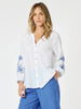 Mykonos Embroidered Sheer Blouse - White/Blue