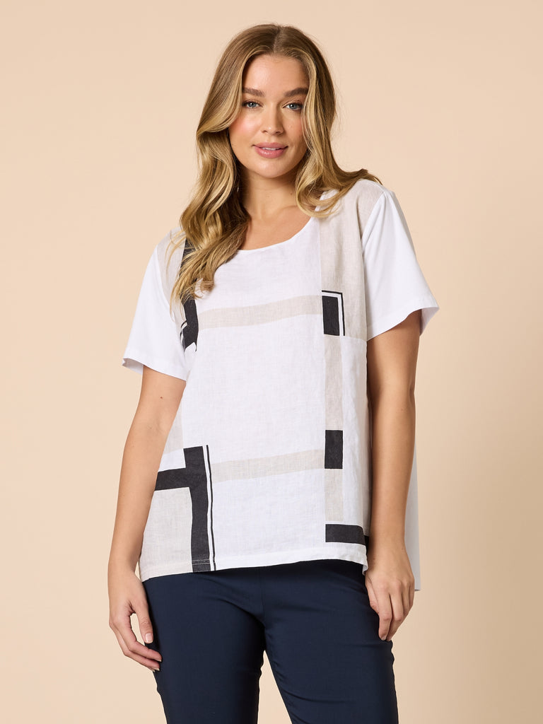 Geometric Print Top - White/Navy rc&co