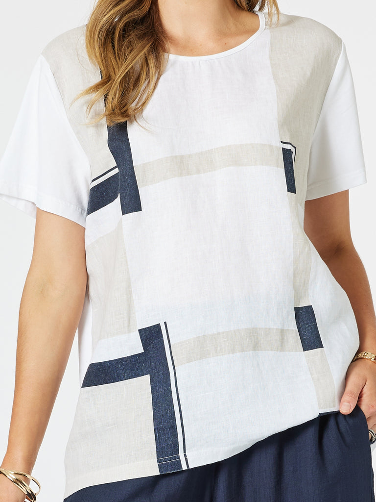 Geometric Print Top - White/Navy rc&co