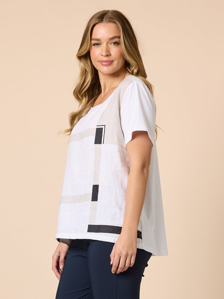 Geometric Print Top - White/Navy rc&co