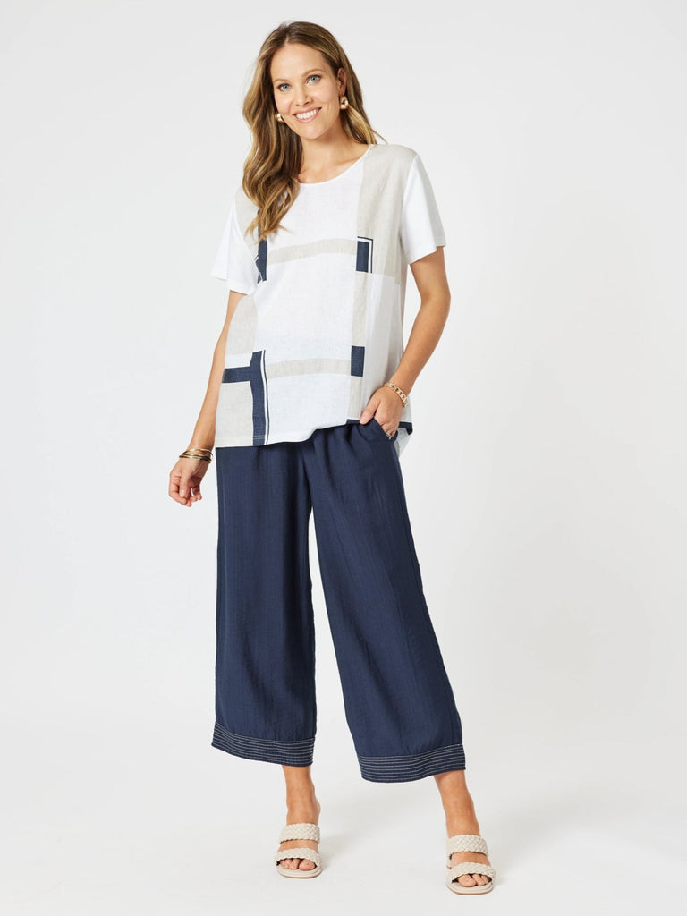 Geometric Print Top - White/Navy rc&co