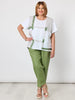 Sarah Linen Pleat Hem Pant - Basil