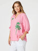 Pina Colada Embroidered Top - Pink Green rc&co