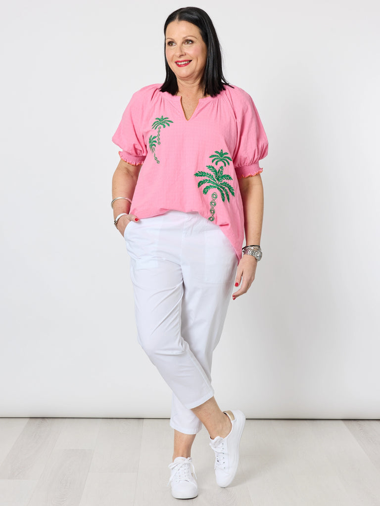 Pina Colada Embroidered Top - Pink Green