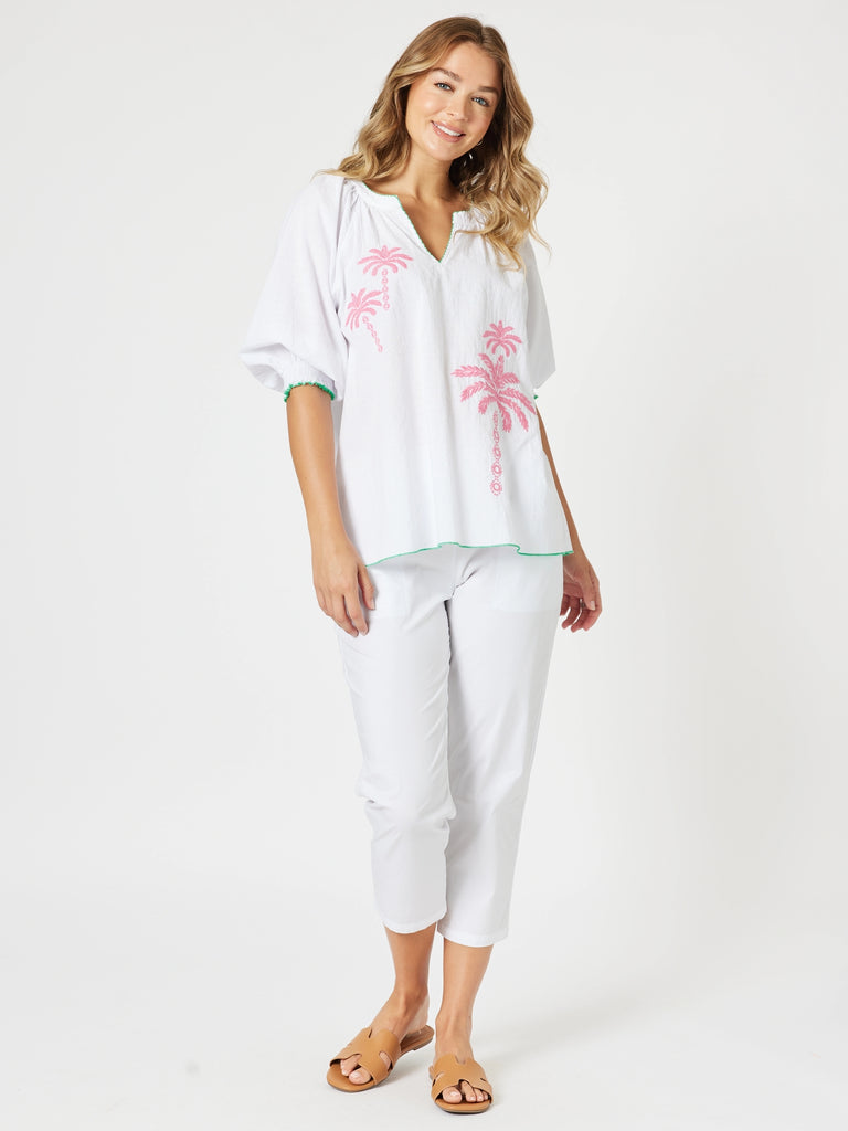 Pina Colada Embroidered Top - White