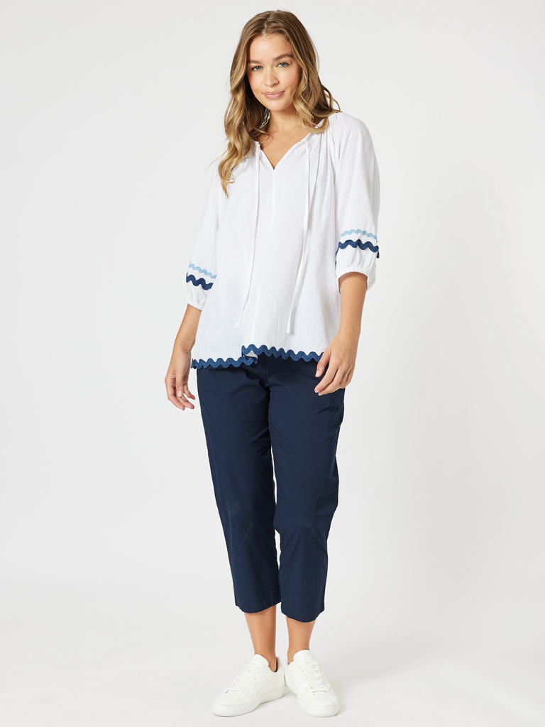 Ric Rac Top - White/Blue rc&co