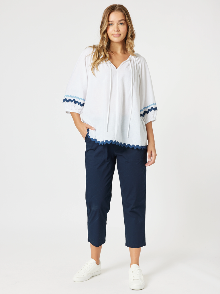 Ric Rac Top - White/Blue rc&co