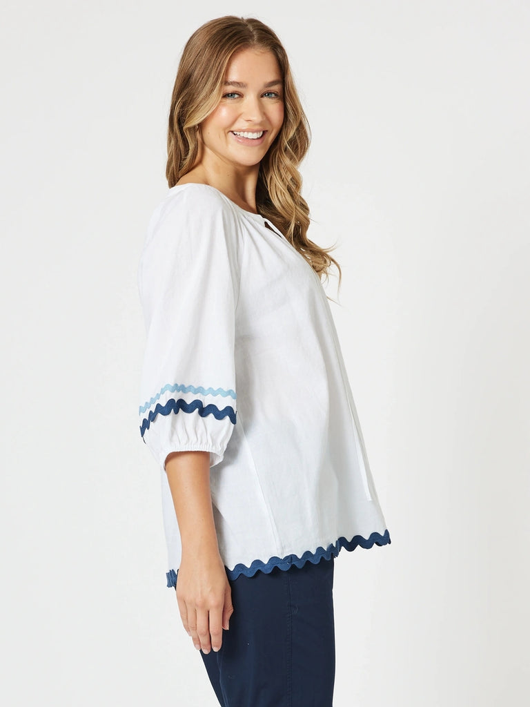 Ric Rac Top - White/Blue rc&co