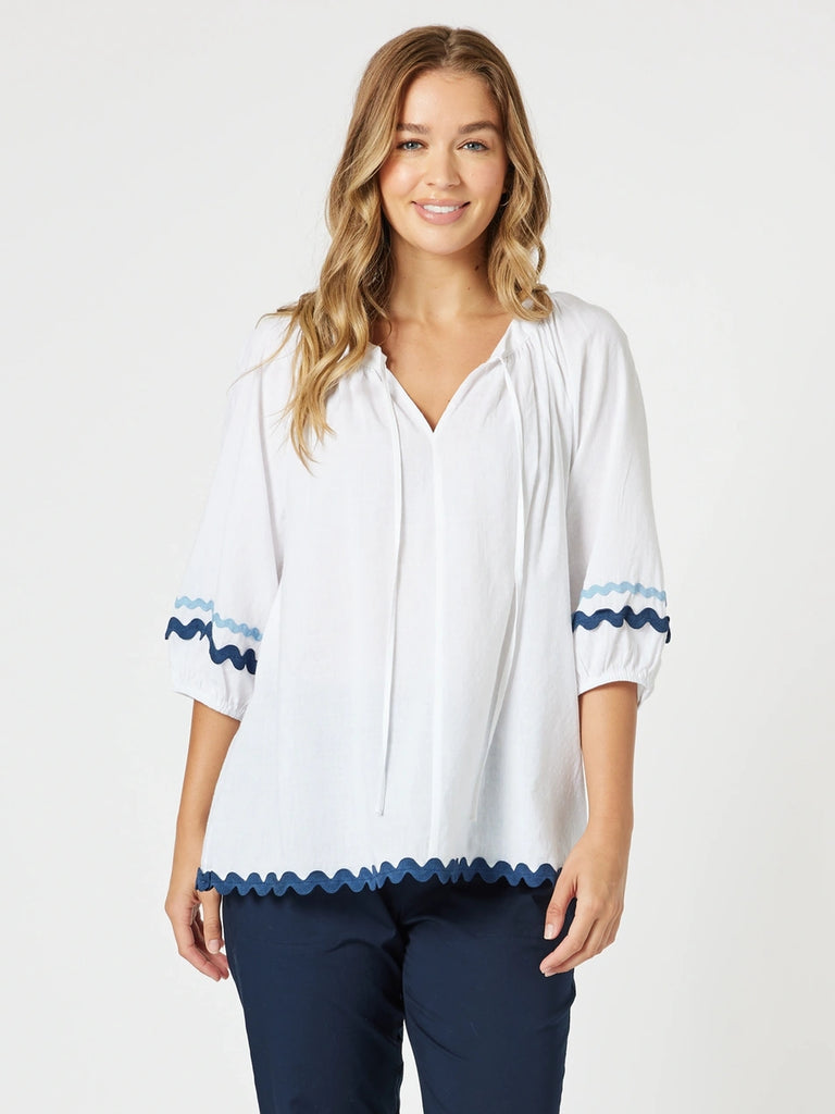 Ric Rac Top - White/Blue rc&co
