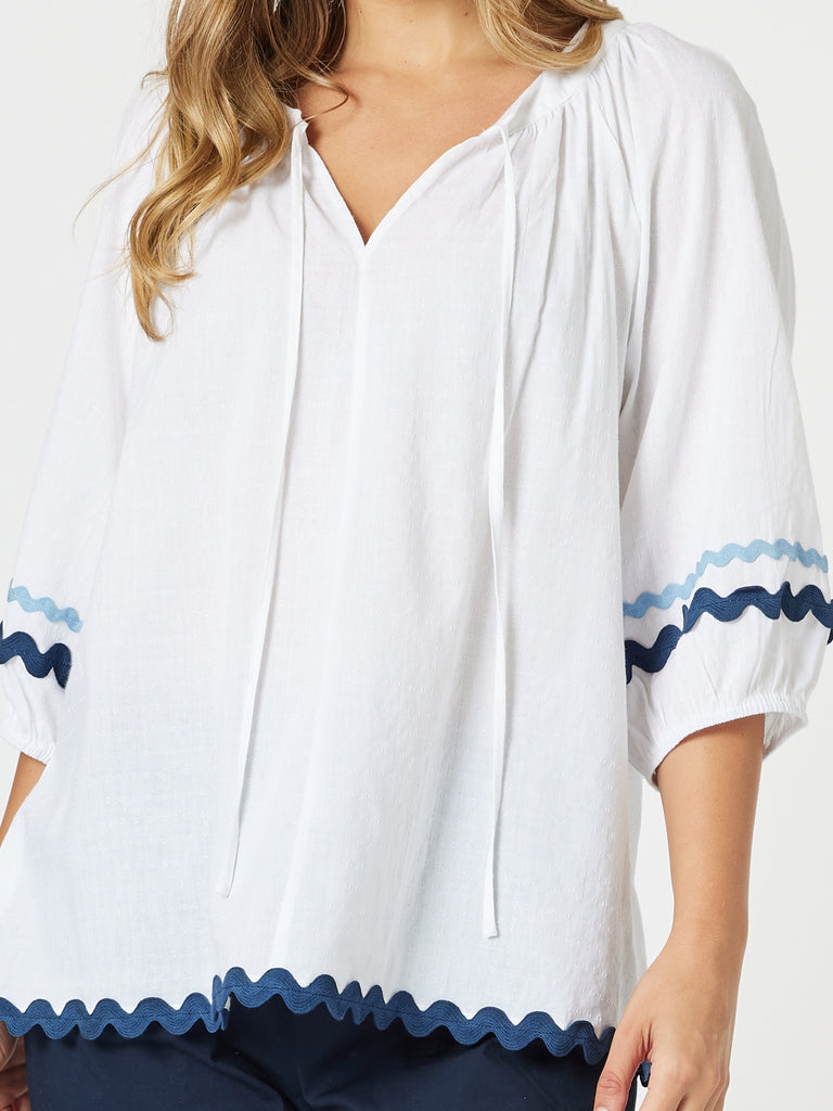 Ric Rac Top - White/Blue rc&co