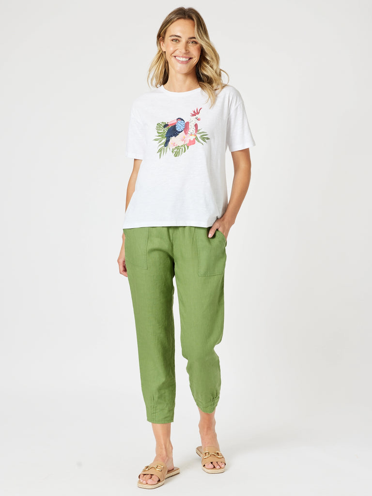 Sarah Linen Pleat Hem Pant - Basil RC&CO
