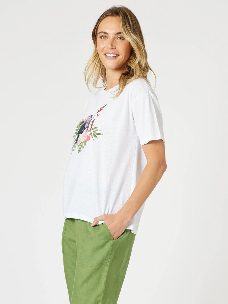 Aviary Sequin Print Tee - White rc&co