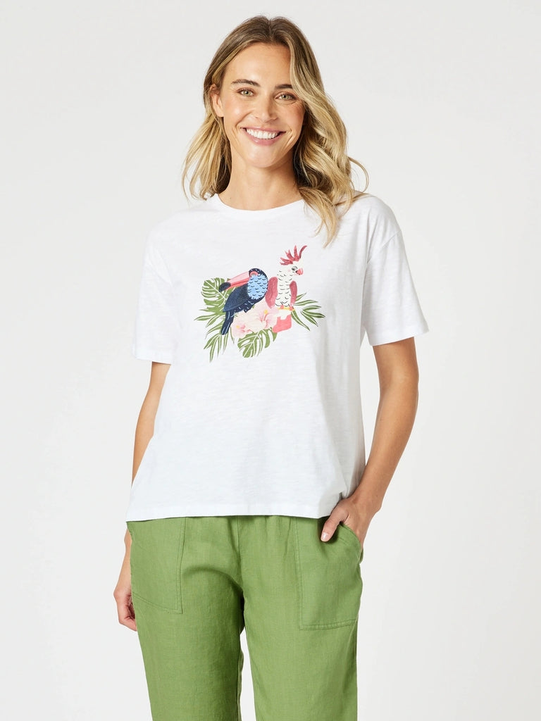 Aviary Sequin Print Tee - White rc&co