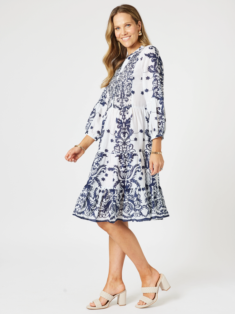 Resort Beaded Dress - White/Navy rc&co