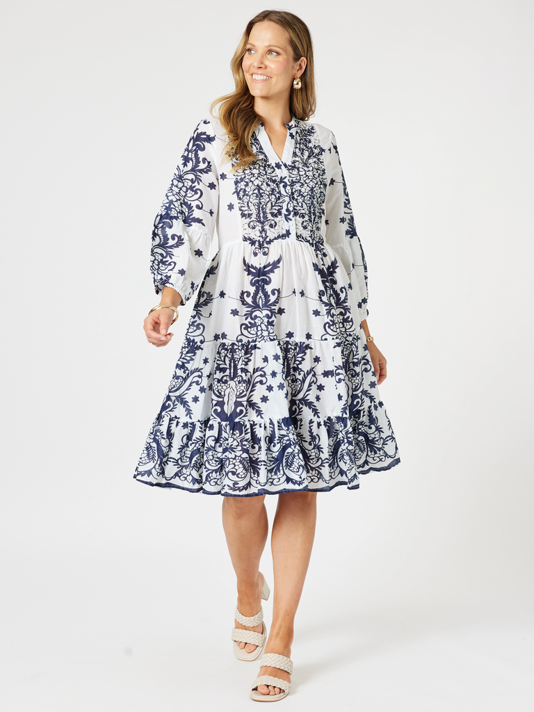 Resort Beaded Dress - White/Navy rc&co
