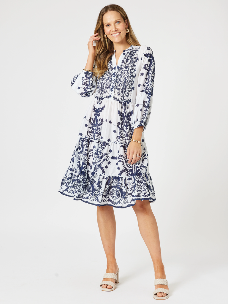 Resort Beaded Dress - White/Navy